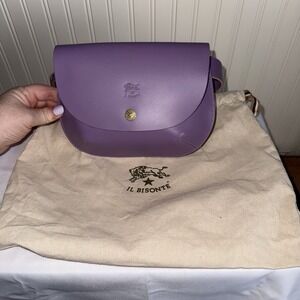 Il Bisonte Parione Women's Belt Sling Bag Purse Vachetta Leather Purple Lavender